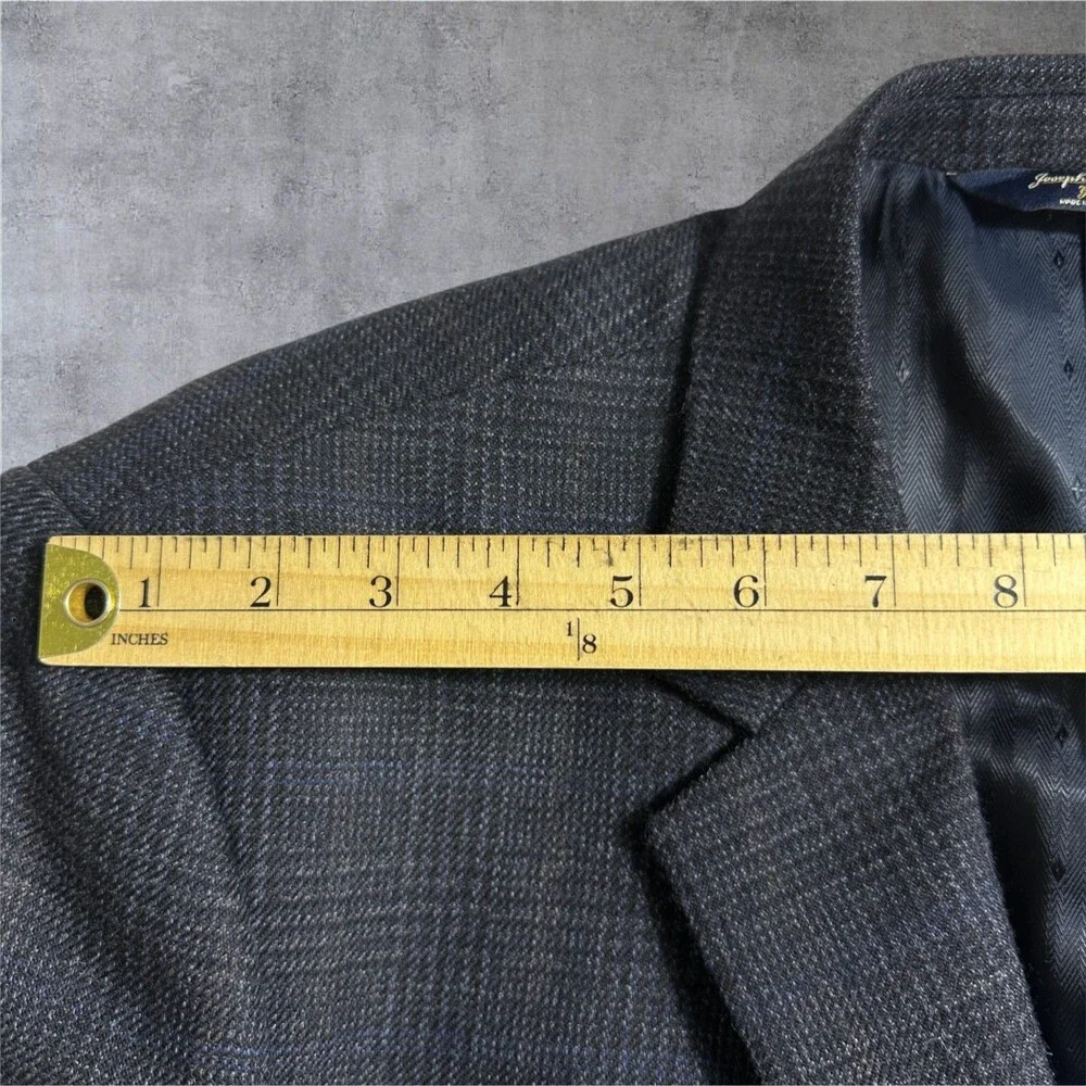 JOSEPH & FEISS Mens Blazer 44L WOOL Navy Sport Coat Two Button Jacket Windowpane